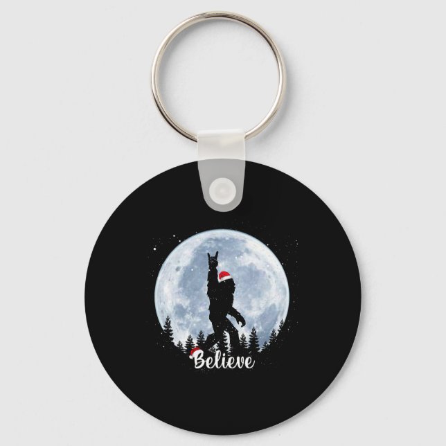 Santa bigfoot christmas rock roll sasquatch believ key ring (Front)