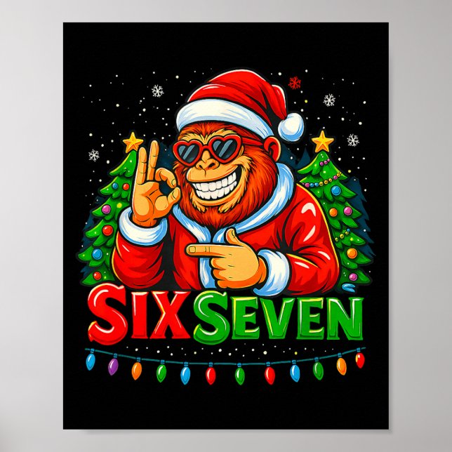 Santa Bigfoot Christmas Sasquatch 67 Funny Meme Si Poster (Front)