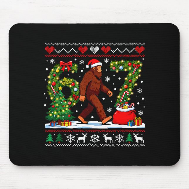 Santa Bigfoot Christmas Tree Funny Sasquatch 67  Mouse Pad (Front)