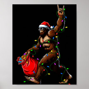 Santa Bigfoot Christmas Tree Lights Rock Funny Sas Poster