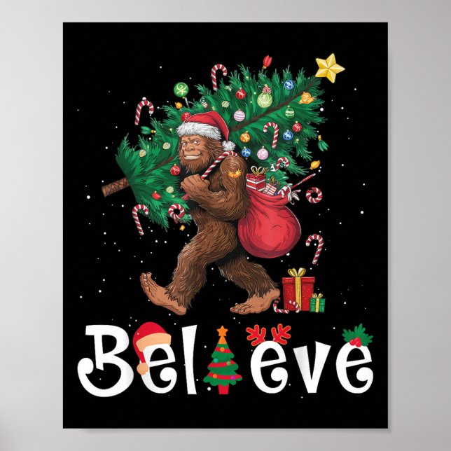 Santa Bigfoot Christmas Tree Lights Sasquatch Beli Poster (Front)