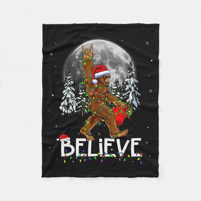 Santa Bigfoot Christmas Tree Lights Xmas Boys Men  Fleece Blanket (Front)