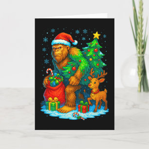 Santa Bigfoot Christmas Tree Reindeer Funny Sasqua Card