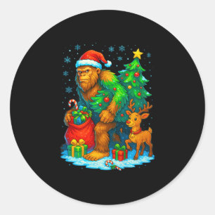 Santa Bigfoot Christmas Tree Reindeer Funny Sasqua Classic Round Sticker