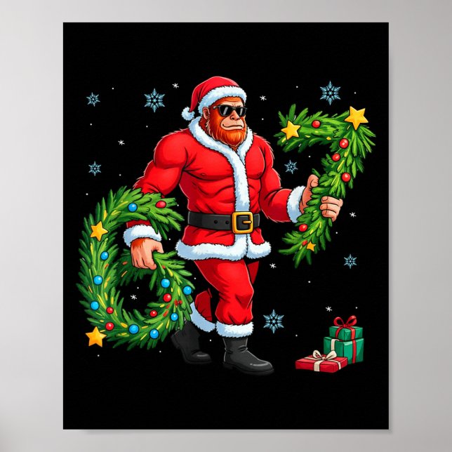 Santa Bigfoot Christmas Tree Sasquatch 67 Six Seve Poster (Front)