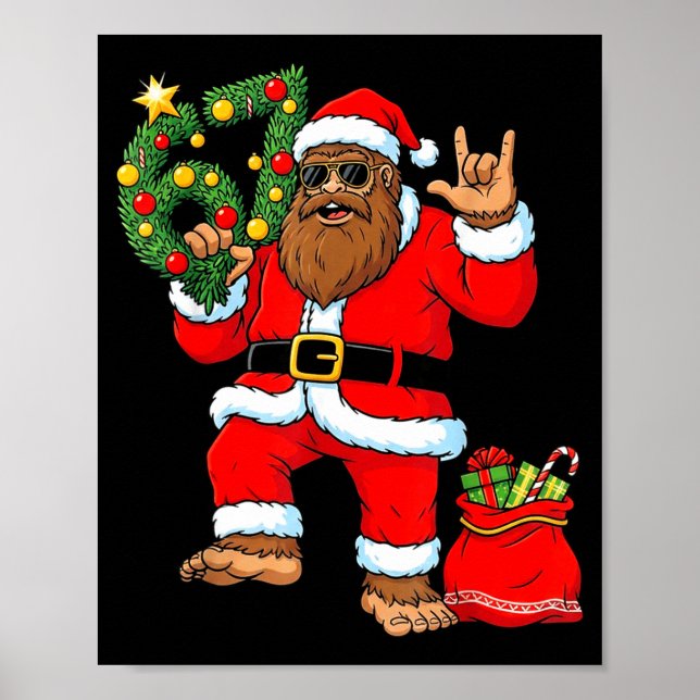 Santa Bigfoot Christmas Tree Sasquatch 67 Six Seve Poster (Front)