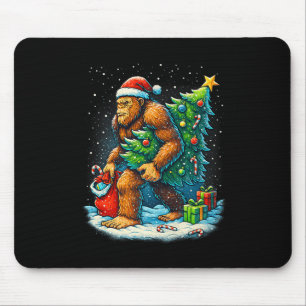 Santa Bigfoot Christmas Tree Sasquatch Xmas Lights Mouse Pad