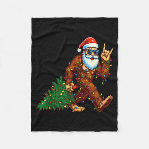 Santa Bigfoot Christmas Tree Xmas Funny Christmas Fleece Blanket