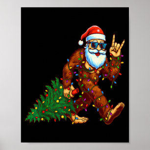 Santa Bigfoot Christmas Tree Xmas Funny Christmas Poster