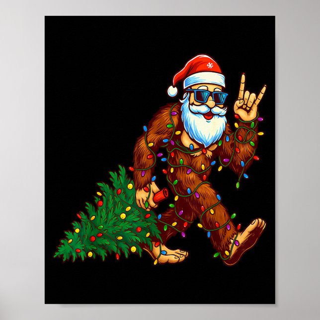 Santa Bigfoot Christmas Tree Xmas Funny Christmas  Poster (Front)