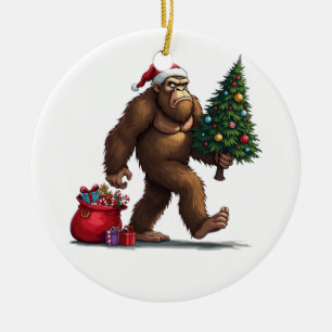 Santa Bigfoot Christmas Tree Xmas Lights Ceramic Ornament