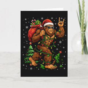 Santa Bigfoot Christmas Tree Xmas Lights Funny Sas Card