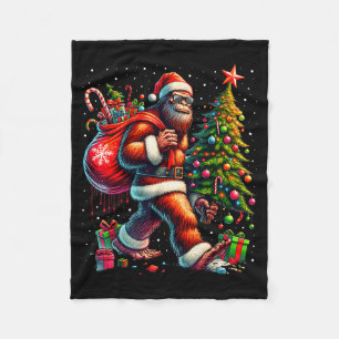 Santa Bigfoot Christmas Tree Xmas Lights Funny Sas Fleece Blanket