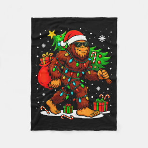 Santa Bigfoot Christmas Tree Xmas Lights Funny Sas Fleece Blanket