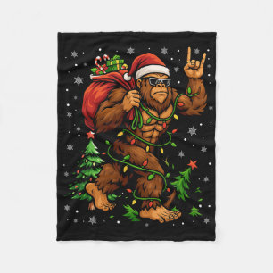Santa Bigfoot Christmas Tree Xmas Lights Funny Sas Fleece Blanket