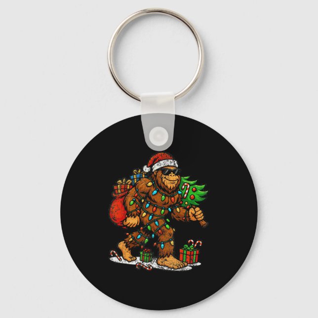 Santa Bigfoot Christmas Tree Xmas Lights Funny Sas Key Ring (Front)