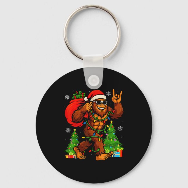 Santa Bigfoot Christmas Tree Xmas Lights Funny Sas Key Ring (Front)