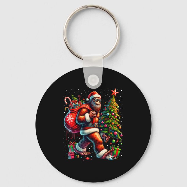 Santa Bigfoot Christmas Tree Xmas Lights Funny Sas Key Ring (Front)