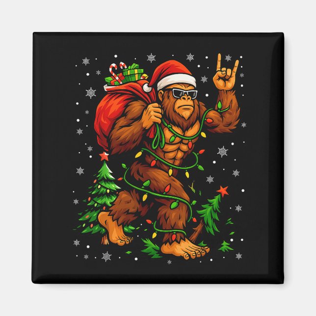 Santa Bigfoot Christmas Tree Xmas Lights Funny Sas Magnet (Front)