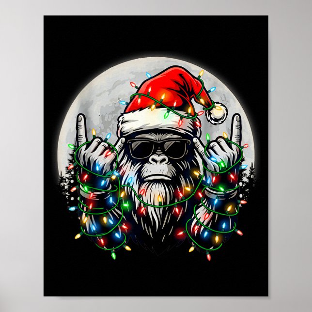 Santa Bigfoot Christmas Tree Xmas Lights Funny Sas Poster (Front)
