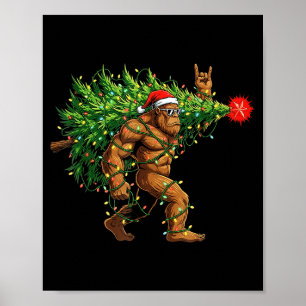 Santa Bigfoot Christmas Tree Xmas Lights Funny Sas Poster