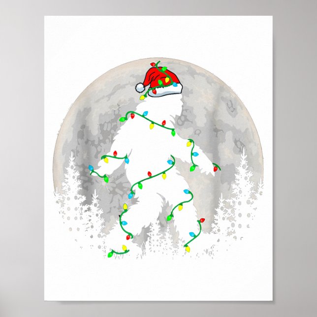 Santa Bigfoot Christmas Tree Xmas Lights Funny Sas Poster (Front)