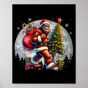 Santa Bigfoot Christmas Tree Xmas Lights Funny Sas Poster