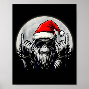 Santa Bigfoot Christmas Tree Xmas Lights Funny Sas Poster