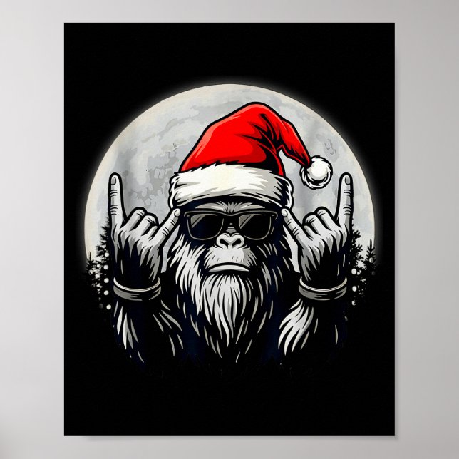 Santa Bigfoot Christmas Tree Xmas Lights Funny Sas Poster (Front)
