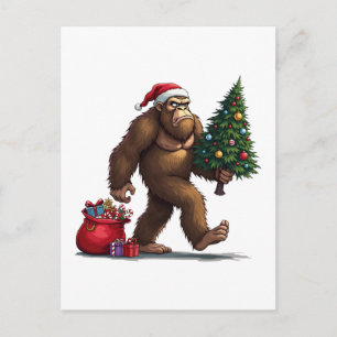 Santa Bigfoot Christmas Tree Xmas Lights  Holiday Postcard