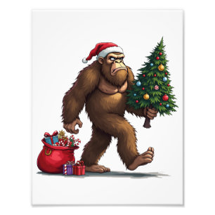 Santa Bigfoot Christmas Tree Xmas Lights  Photo Print
