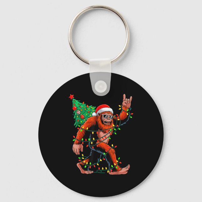 Santa Bigfoot Christmas Tree Xmas Lights Sasquatch Key Ring (Front)