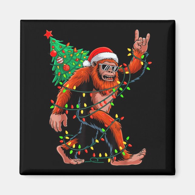 Santa Bigfoot Christmas Tree Xmas Lights Sasquatch Magnet (Front)