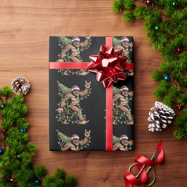Santa Bigfoot Christmas Tree Xmas Lights Sasquatch Wrapping Paper (Holiday Gift)