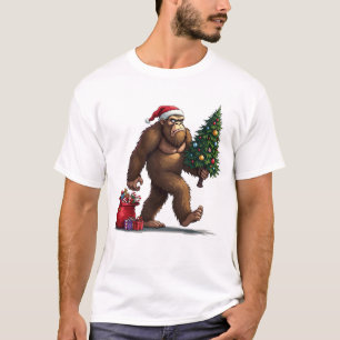 Santa Bigfoot Christmas Tree Xmas Lights T-Shirt
