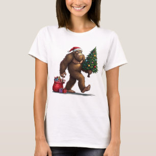 Santa Bigfoot Christmas Tree Xmas Lights T-Shirt