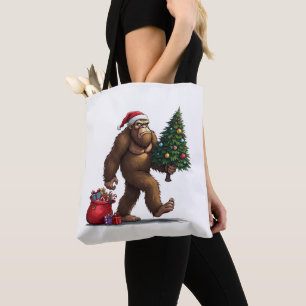 Santa Bigfoot Christmas Tree Xmas Lights  Tote Bag