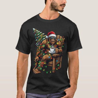 Santa Bigfoot Drinking Coffee Christmas Tree Xmas  T-Shirt
