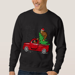 Santa Bigfoot Riding Red Truck Sasquatch Christmas Sweatshirt