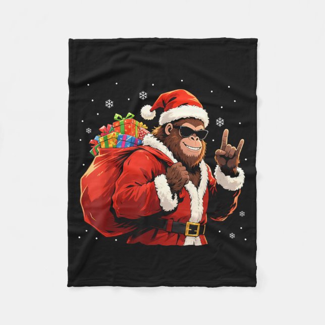 Santa Bigfoot Rock Christmas Funny Holiday Tee  Fleece Blanket (Front)