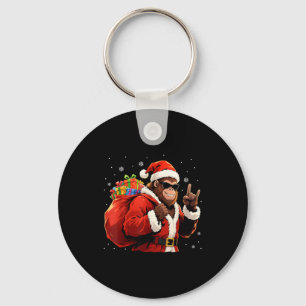 Santa Bigfoot Rock Christmas Funny Holiday Tee Key Ring