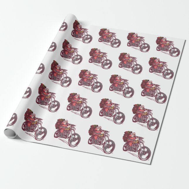 Santa Biker Christmas Costume for Bikers Invitatio Wrapping Paper (Unrolled)