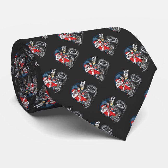 Santa Biker Christmas  Tie (Rolled)