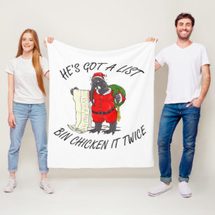 Santa Bin Chicken Fleece Blanket