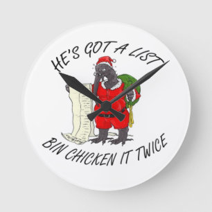 Santa Bin Chicken  Round Clock