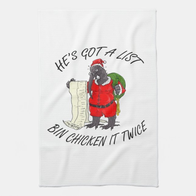 Santa Bin Chicken  Tea Towel (Vertical)