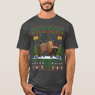 Santa Bison Animal Xmas Lighting Ugly Bison Christ T-Shirt