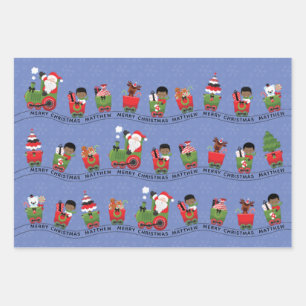 Santa & Black Boy on Train Wrapping Paper Sheet