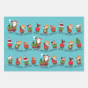 Santa & Black Boy on Train Wrapping Paper Sheet