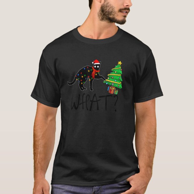 Santa Black Cat and Christmas Light  What T-Shirt (Front)